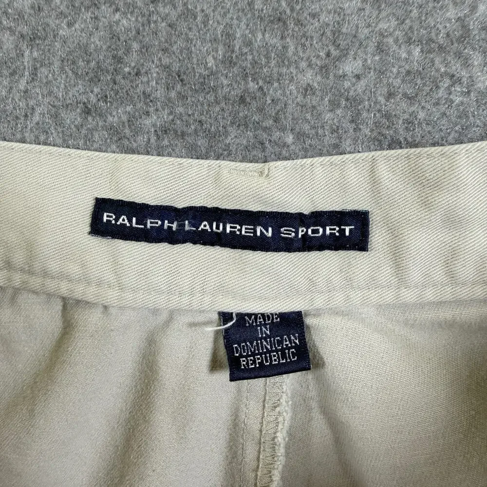 Vintage Ralph Lauren Sport Chino Shorts Mens 14 Khaki Pleated Front Pony Logo